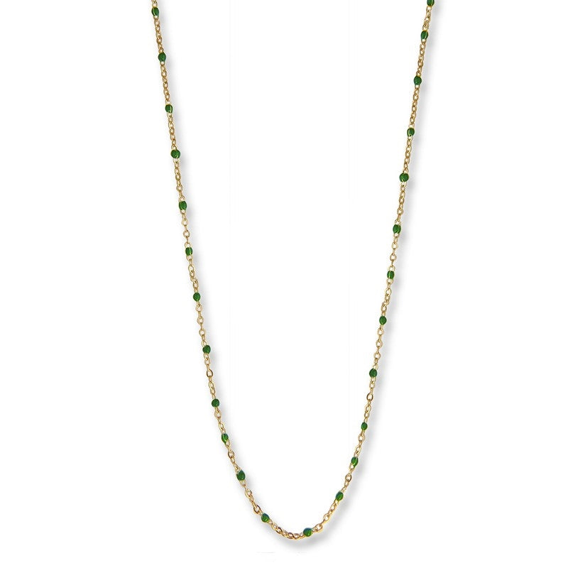 Ivy halskæde i forgyldt sølv med grøn emalje fra Jeberg Jewellery 42+3 cm